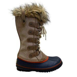 Sorel Women’s Brown & Navy Blue Faux Fur Lace-Up Winter Snow Boots Size 7